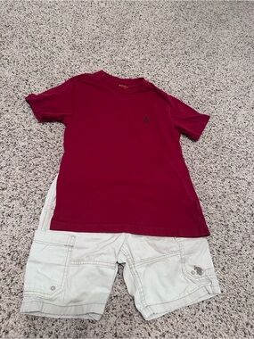 Polo by Ralph Lauren Red Tee with Cream Cargo Shorts Kids Matching Set